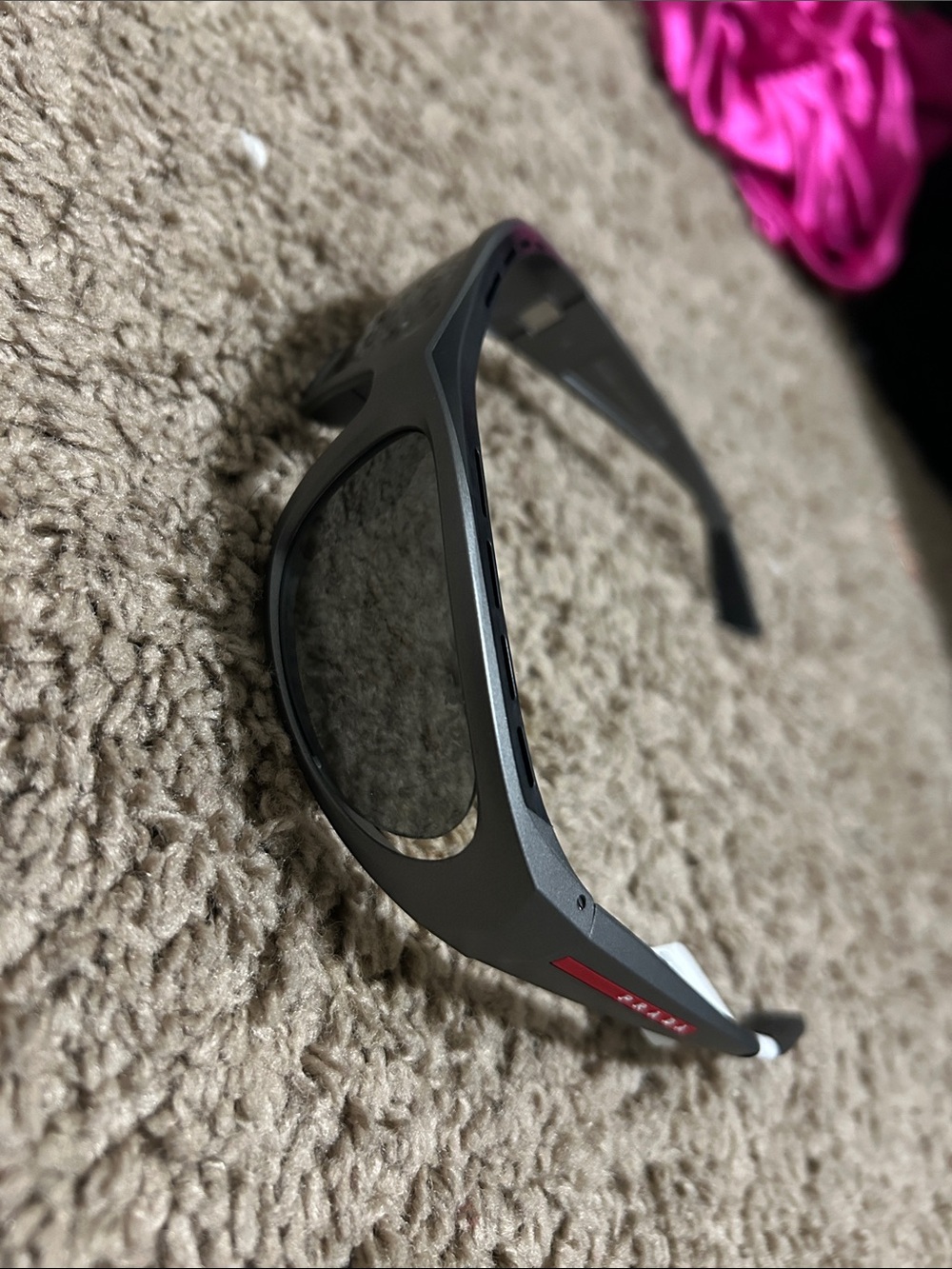 Prada Gray Temple Arm with Red Logo Accent